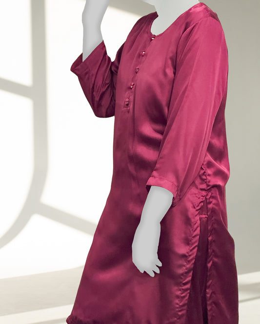 2 Piece Maroon Silk Shirt + Farshi Shalwar